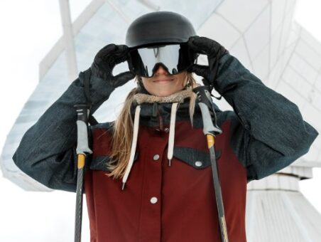 Woman with ski goggles from SlidesGo google slides template